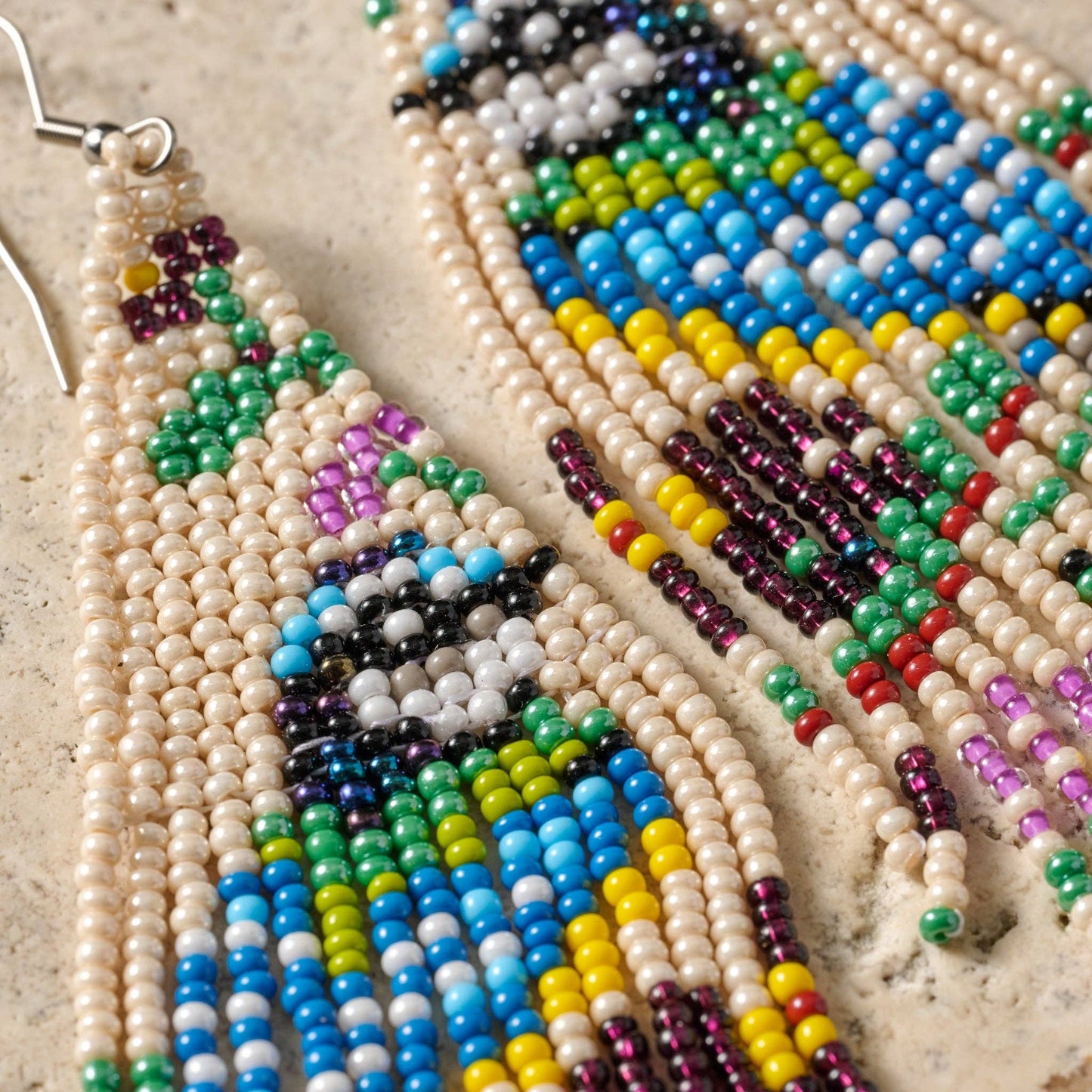 Beaded Bird Fringe Earrings