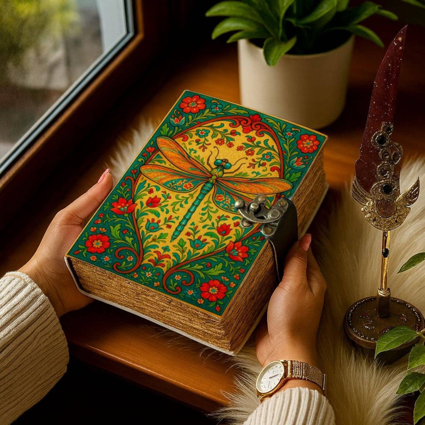 Dragonfly Leather Journal with Lock