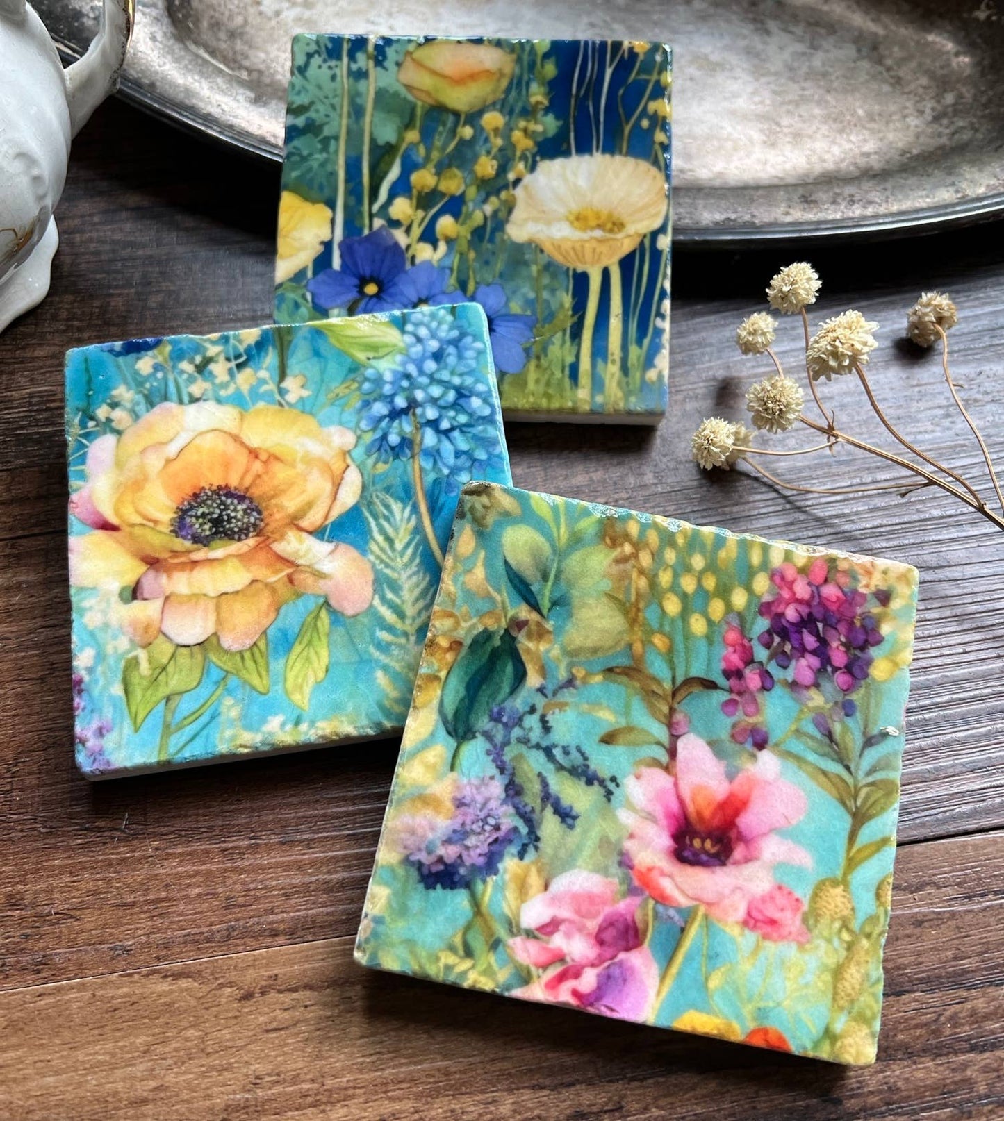 Watercolor Garden Sunshine stone coaster