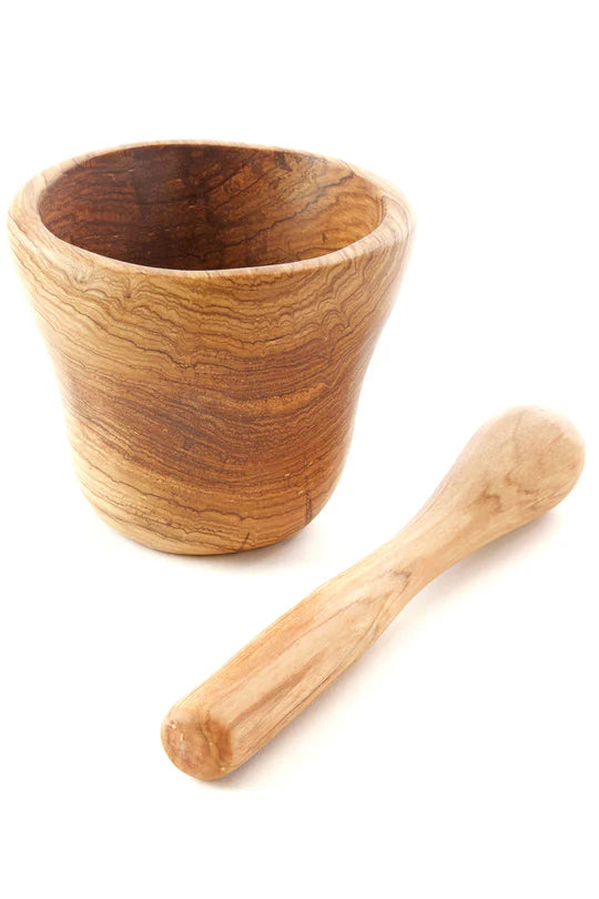 Wild Olive Wood Mortar & Pestle Spice Grinder Set