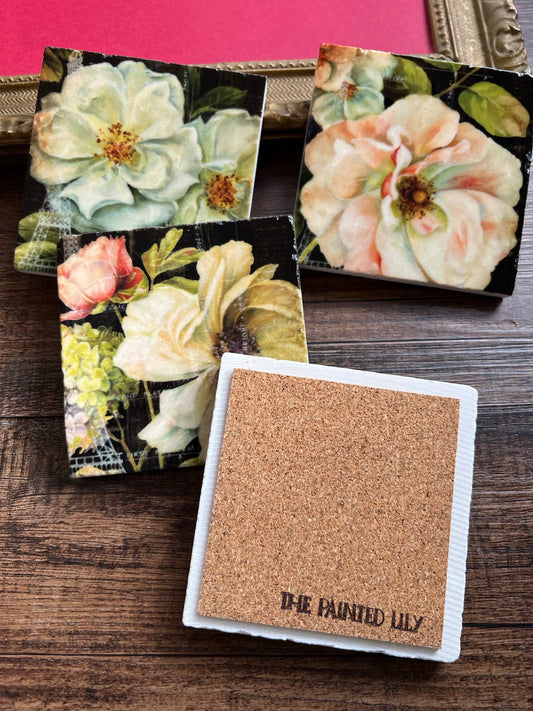 Dark Floral stone coaster