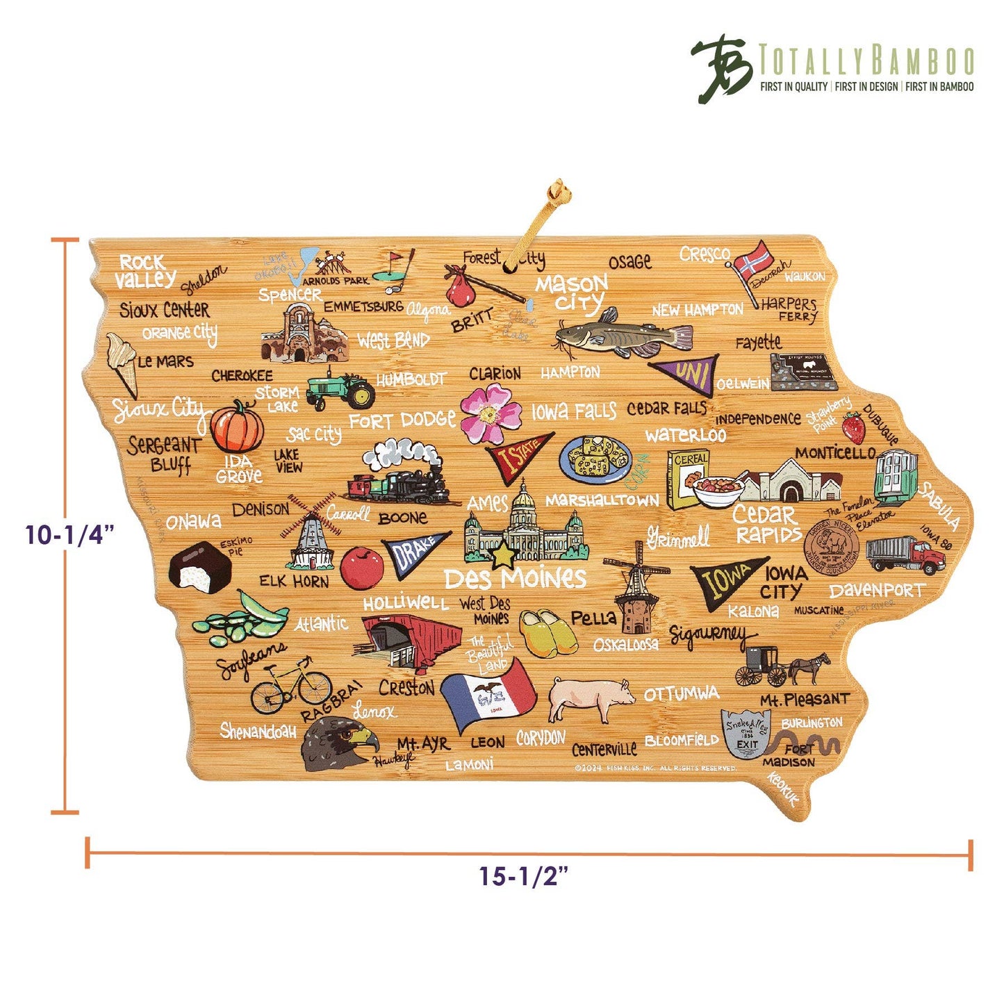 Iowa Cutting Board with Artwork by Fish Kiss™