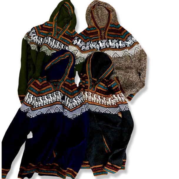 Alpaca Sweater Fashion Hoodie Peru Knit Pullover Unisex Boho: 2XL
