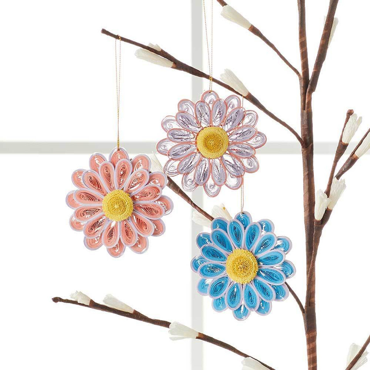 Quilled Daisy Ornaments set of 3
