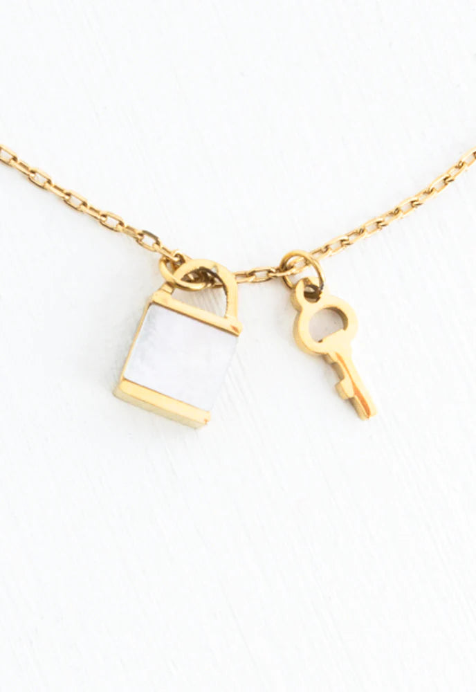 Lock and Key Mother of Pearl Necklace