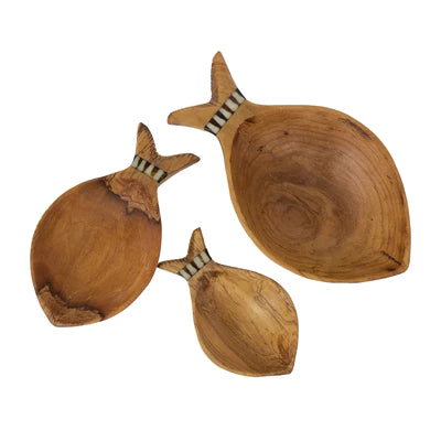 Fish Design Nested Olive Wood Bowls,