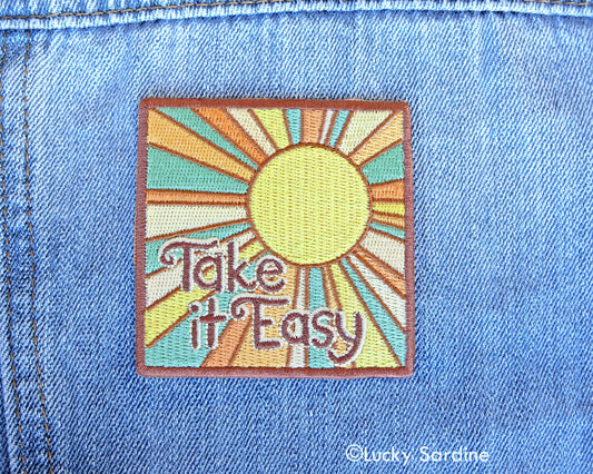 Take It Easy Sunshine, Retro 70s Embroidered Iron-On Patch