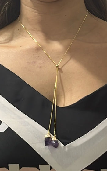 Double Gemstone Lariet Necklace