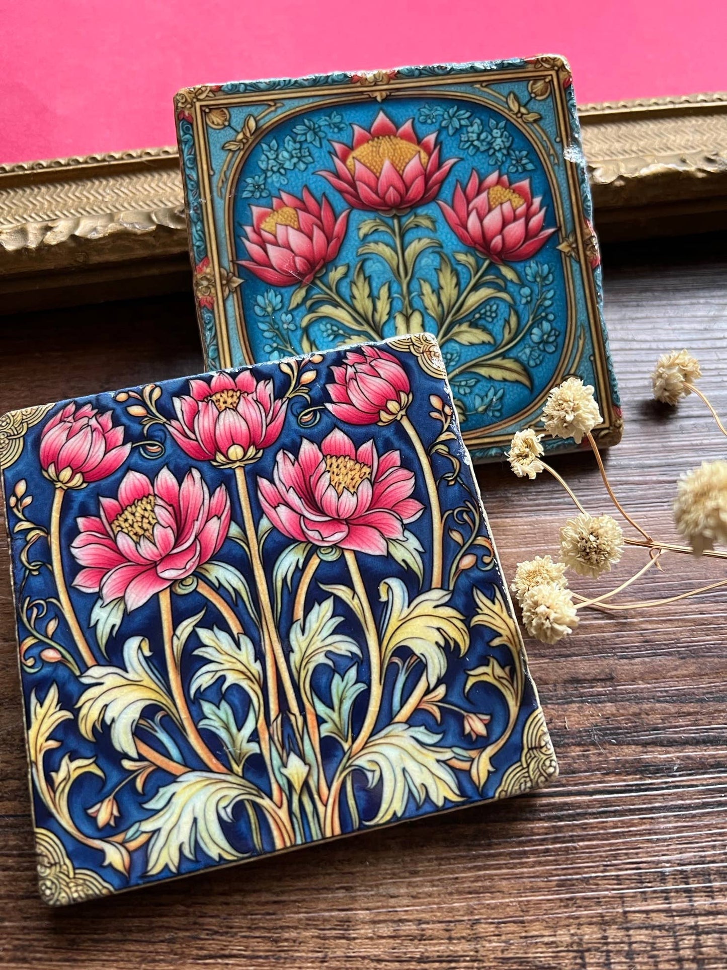 William Morris inspired stone coaster