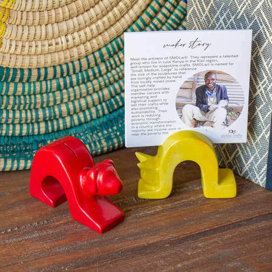Colorful Soapstone Photo/Card Stands in Whimsical Yogi Poses