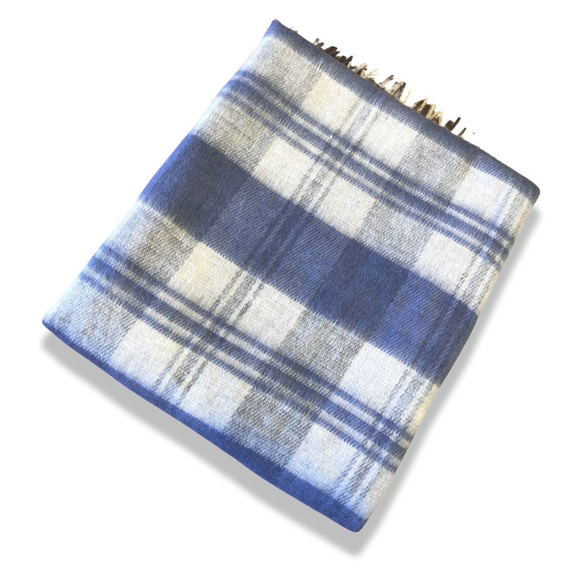 Plaid Scottish Alpaca Blend Blanket Reversible Earth Tones Fringed Borders
