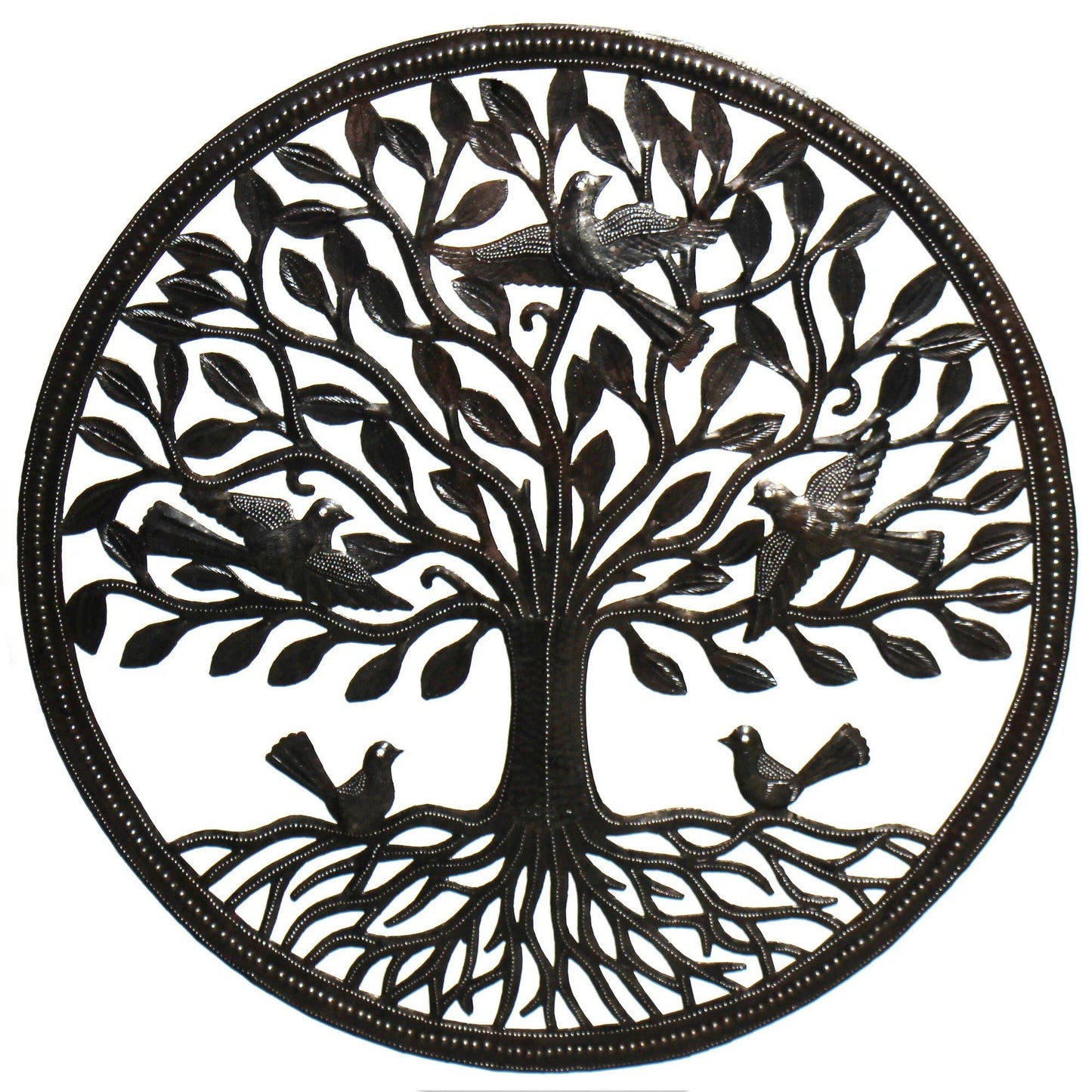 23" Birds on Roots Tree of Life Ringed Haitian Metal Drum