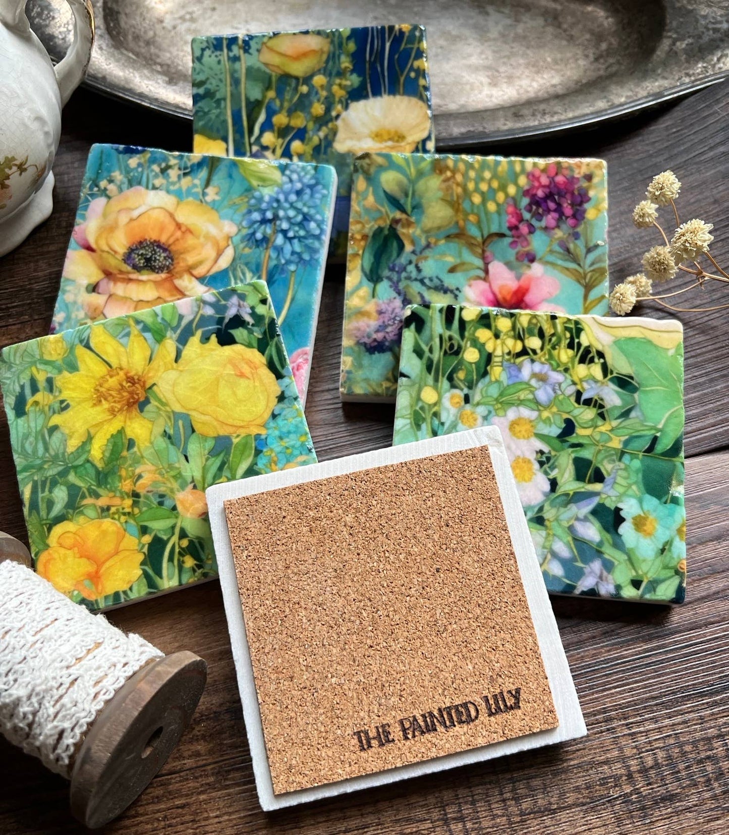 Watercolor Garden Sunshine stone coaster