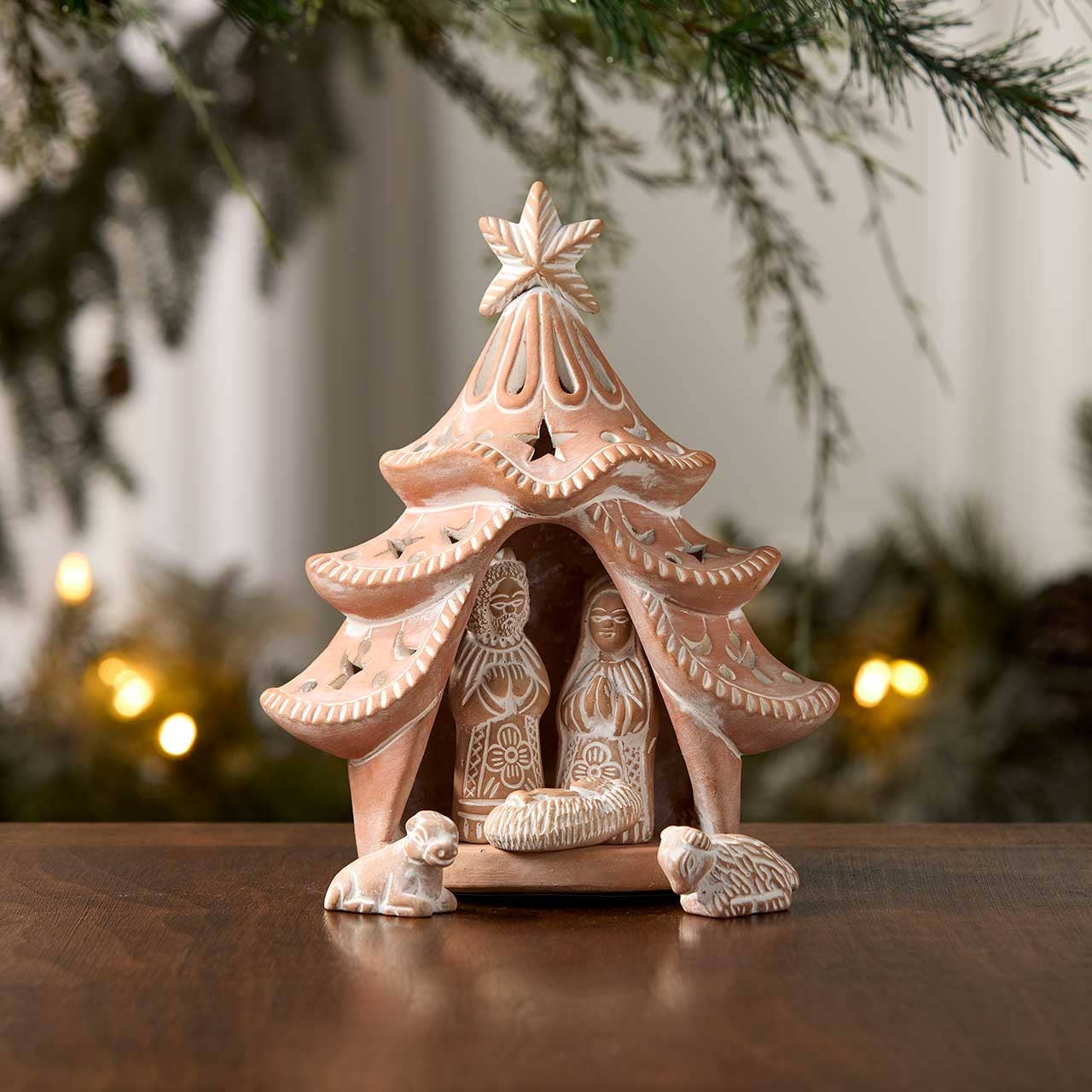 Tree Lantern Terracotta Nativity