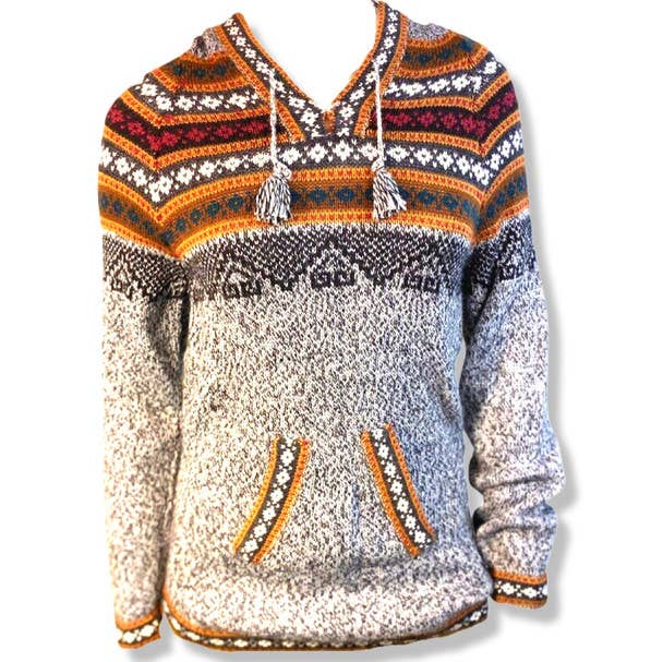 Alpaca Sweater Fashion Hoodie Peru Knit Pullover Unisex Boho: 2XL Grey