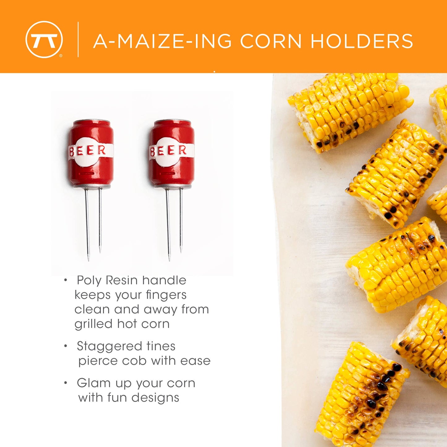 Outset Beer Can Corn Holders, Set of 4 Pairs, 0.8” x 2.5”