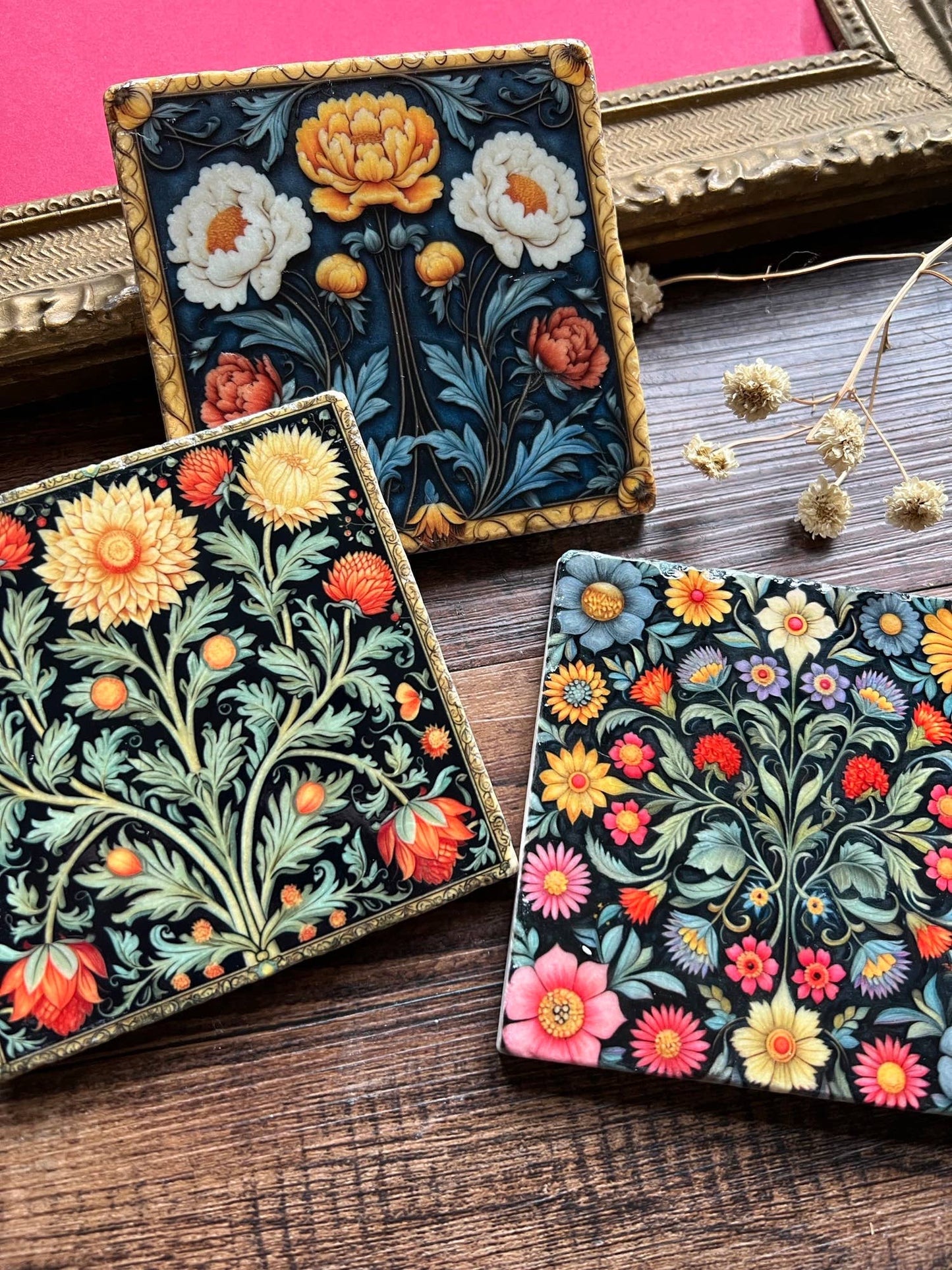 William Morris inspired stone coaster