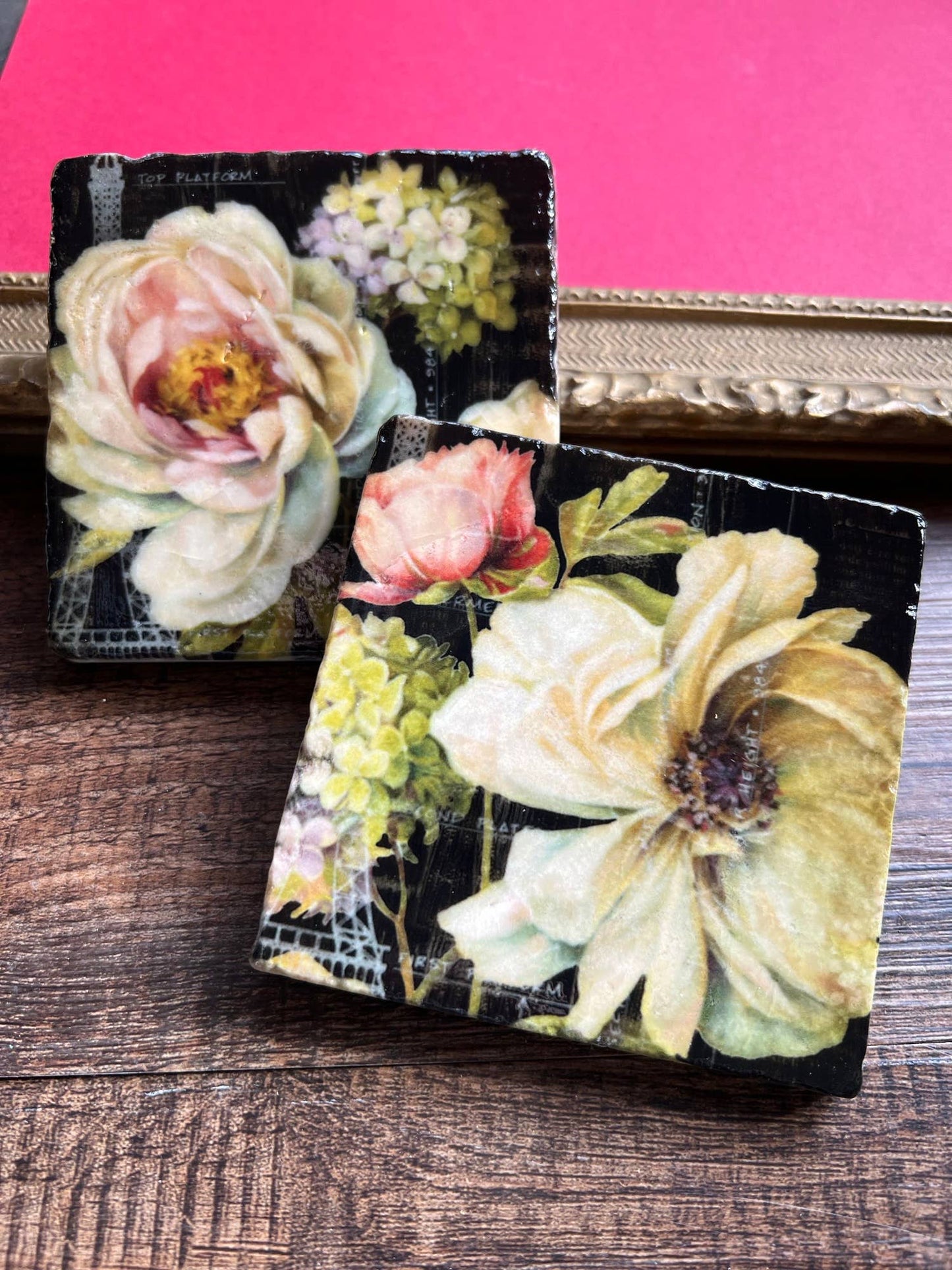 Dark Floral stone coaster