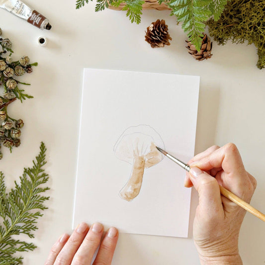 paintable watercolor notecard set Mushrooms