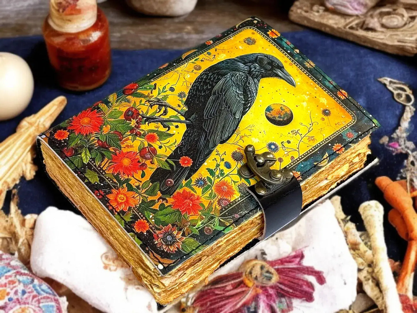 Raven Leather Grimoire Handmade Spell Book of Shadows