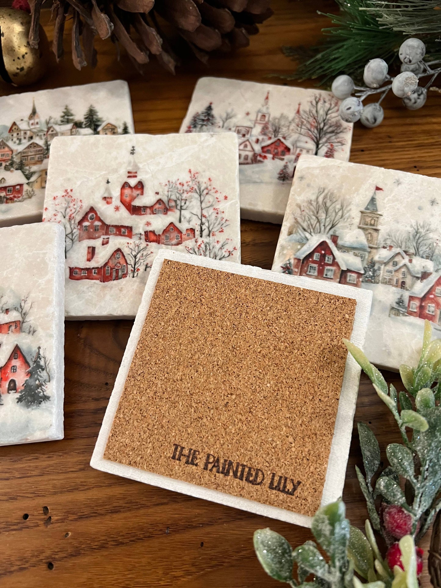 Holiday Village stone coasters