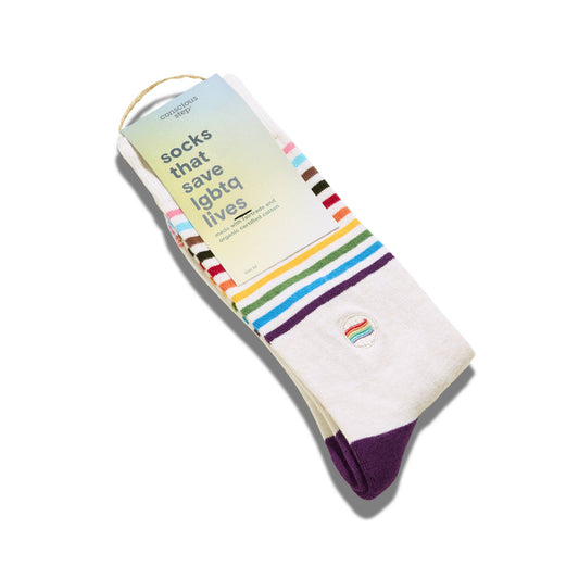 Socks that Save LGBTQ Lives (Beige Pride Flag): Small