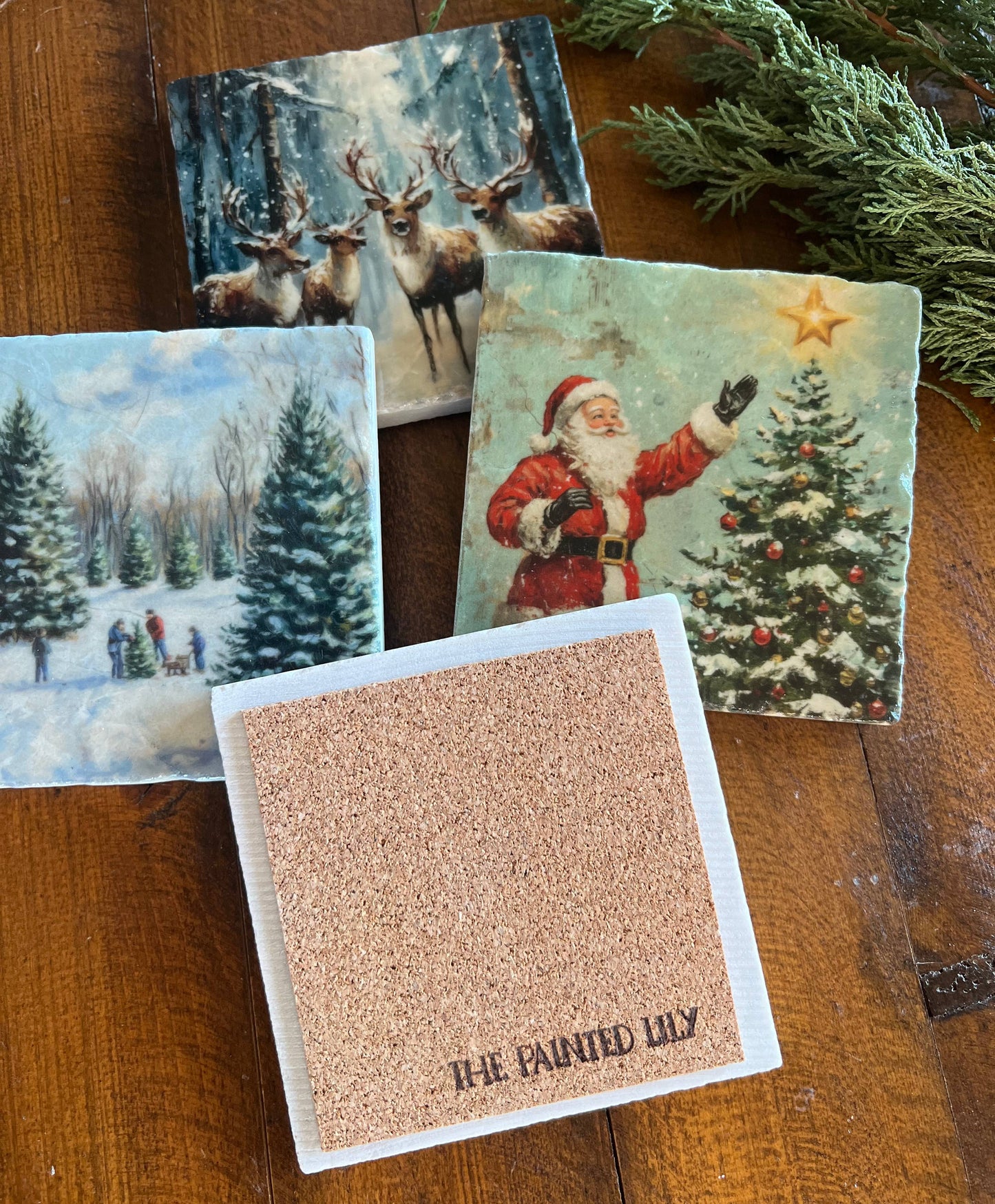 Vintage Christmas stone coasters