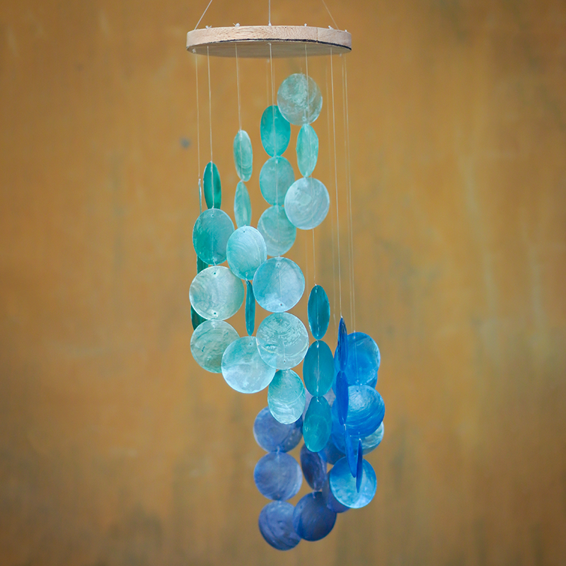 Capiz Chime Spiral Wood Top | Blue Water