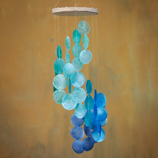 Capiz Chime Spiral Wood Top | Blue Water