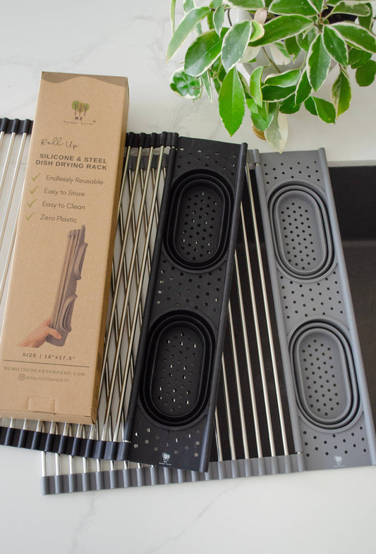 Roll up Silicone & Steel Dish Drying Rack: Black