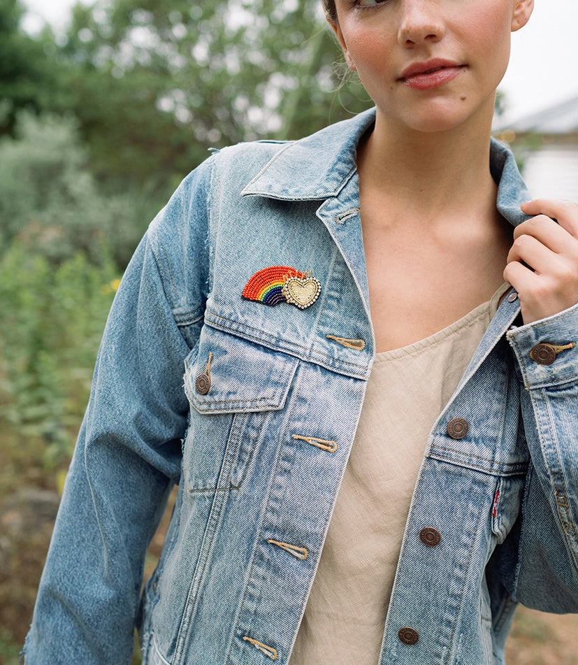 Beaded Rainbow Brooch Pin