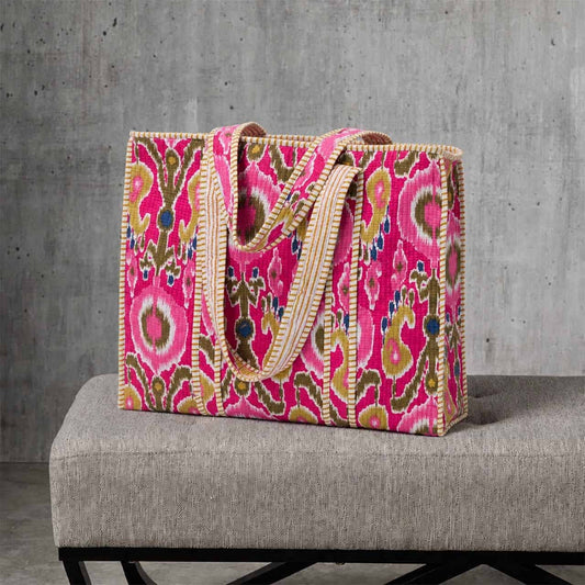 Pink Paisley Ikat Quilted Tote