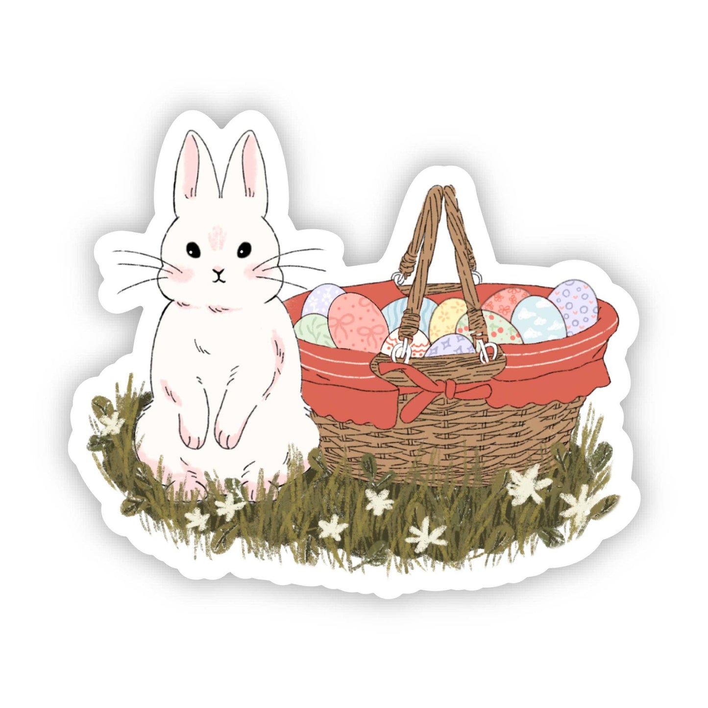 Cute White Bunny With Easter Egg Basket Sticker