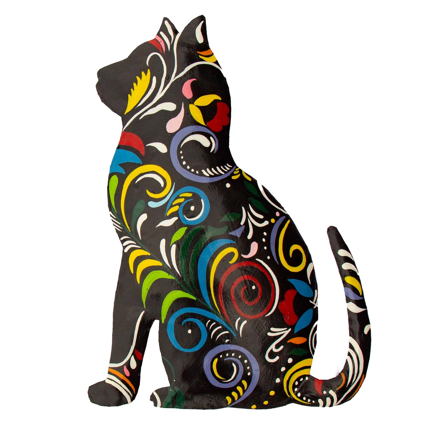 Thoughtful Kitty Painted Haitian Drum Art