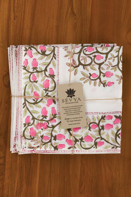 Blooming Tree Block Print Napkins - Set of 4