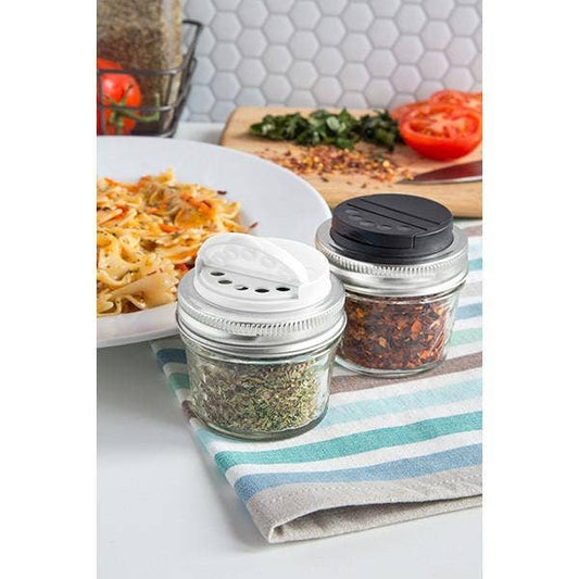 Jarware Spice Lid for Regular Mouth Mason Jar, Black, White