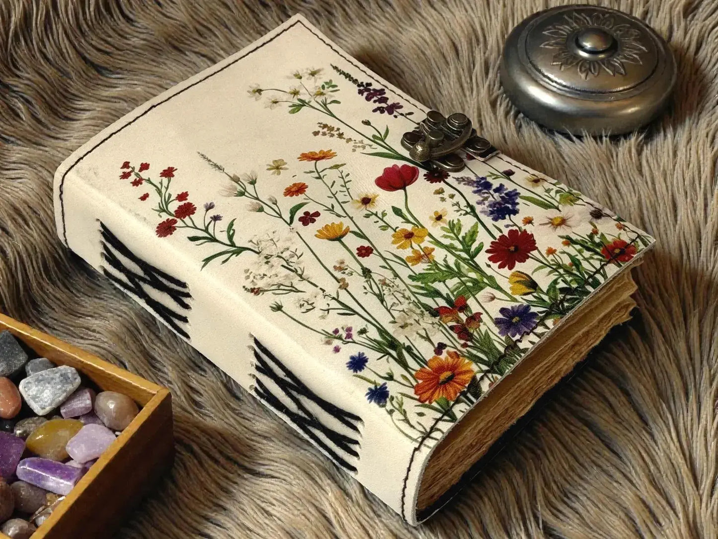Handmade Leather Spring Flower Journal