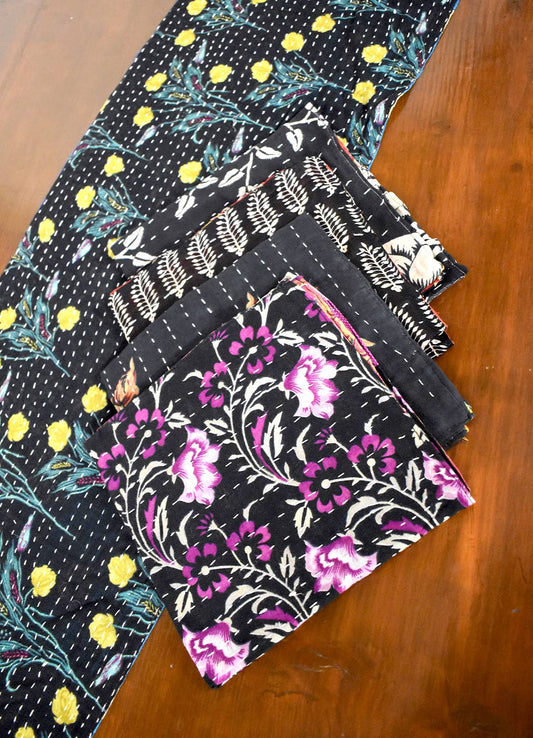 Black Kantha Napkins - Set of 4