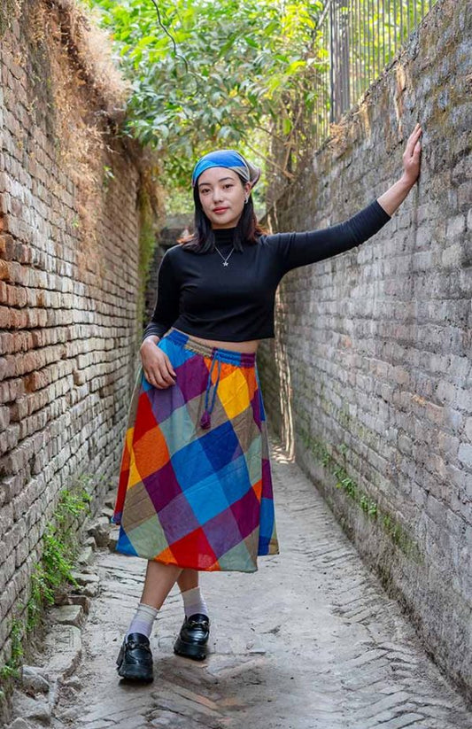 Cotton big-checked Skirt