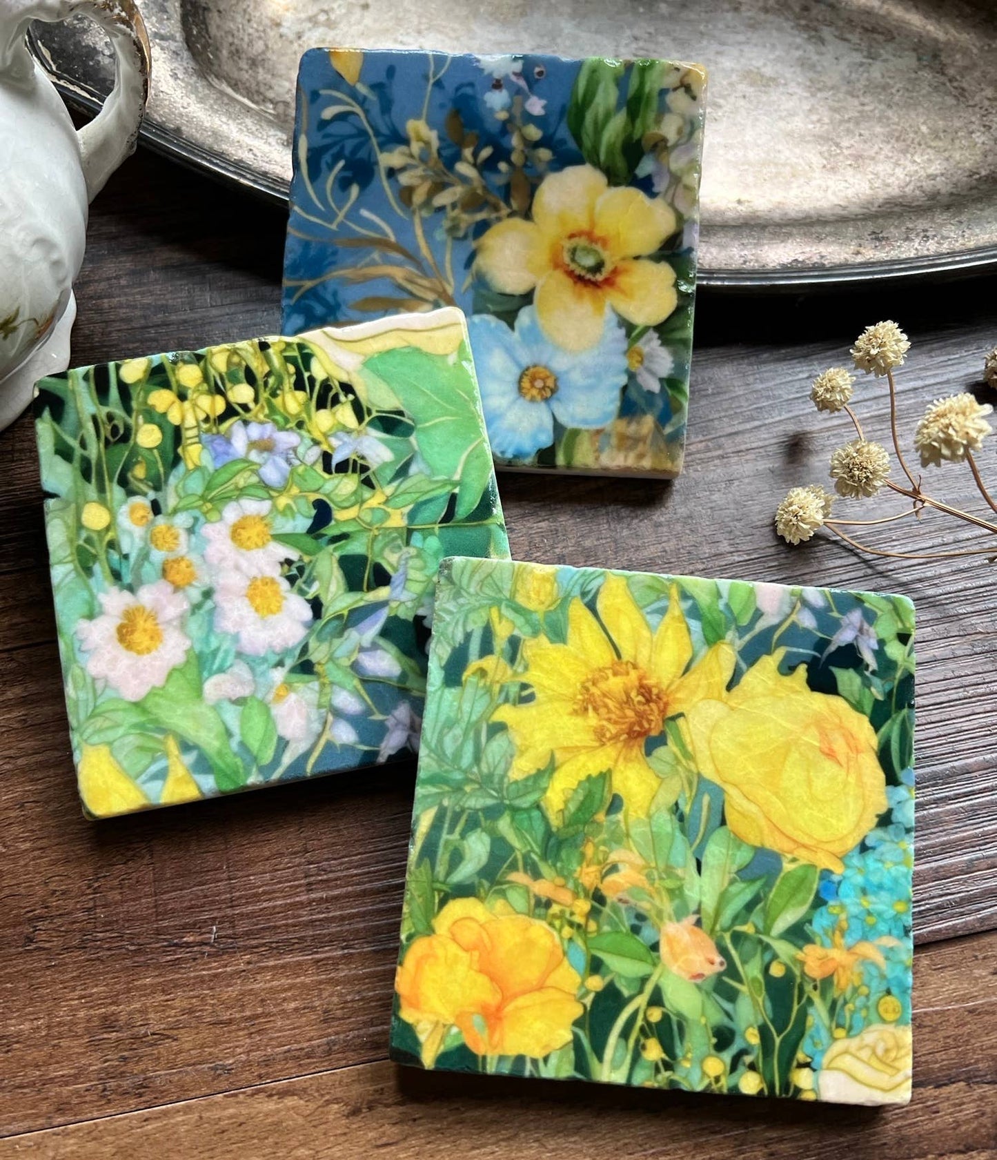 Watercolor Garden Sunshine stone coaster