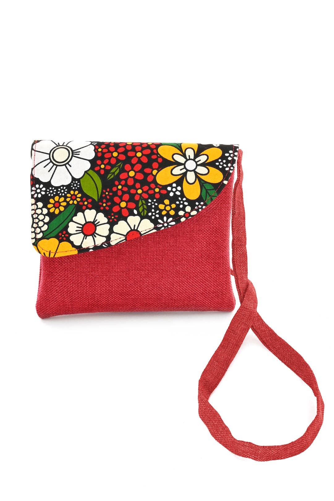 Red Jute & African Print Crossbody Bag