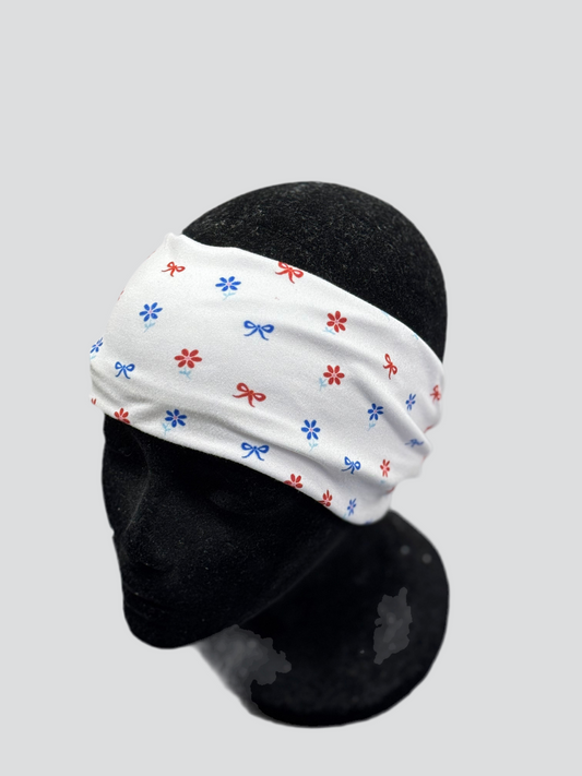 Flowers and bows red, white, and blue Headband