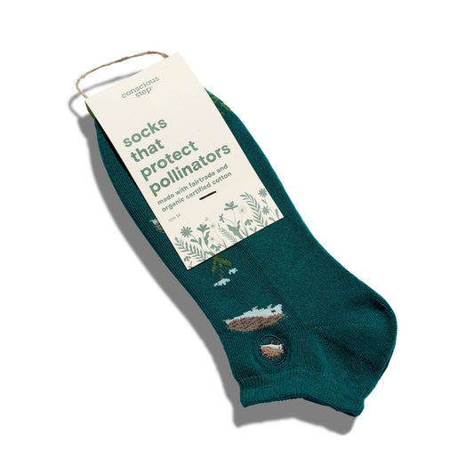 Ankle Socks that Protect Pollinators (Teal Hedgehogs): Medium