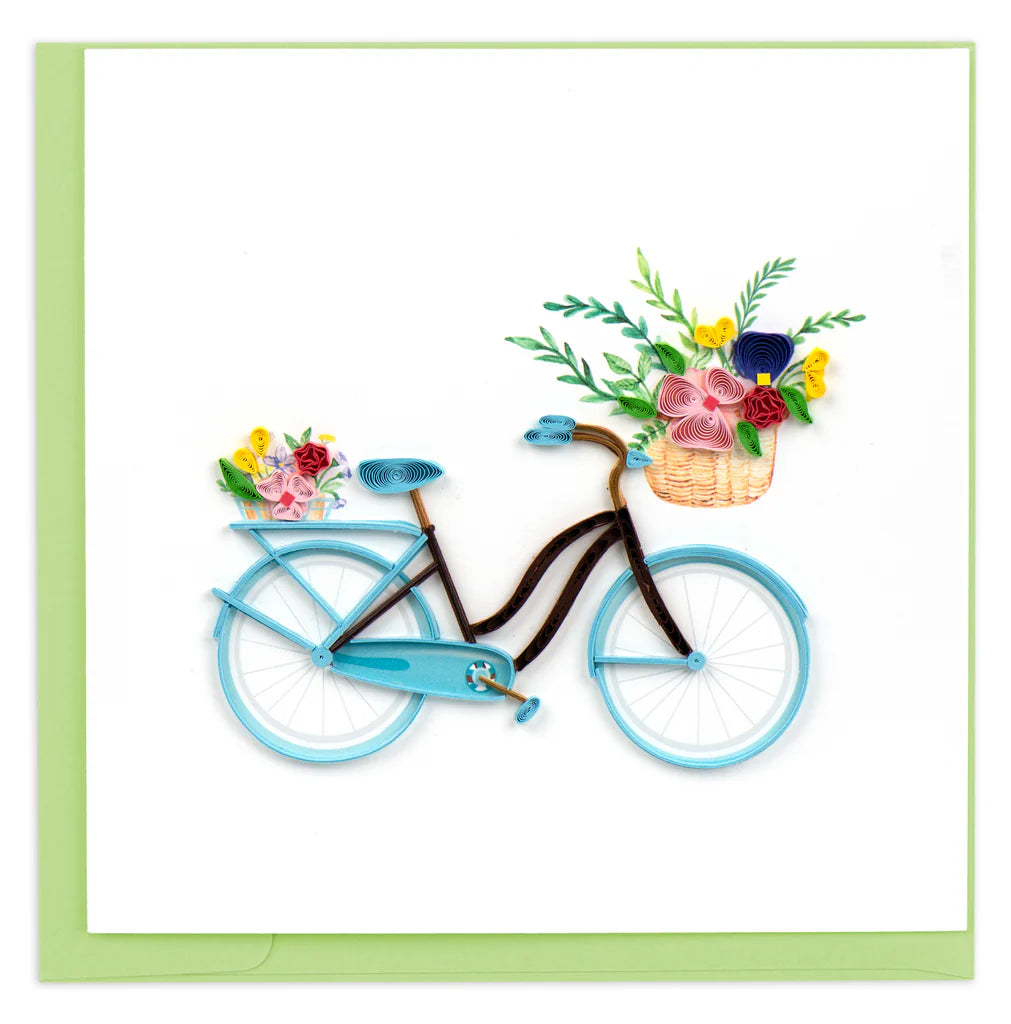 Quilled Bicycle with Flower Basket Greeting Card