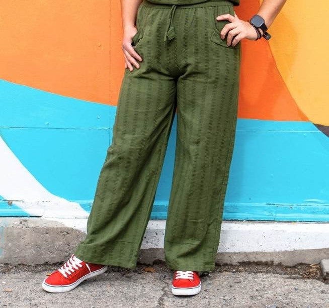 Cotton Pants Honeycomb Weave Wide Leg Pant