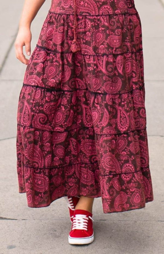 Cotton Tiered Pattern Maxi Skirt