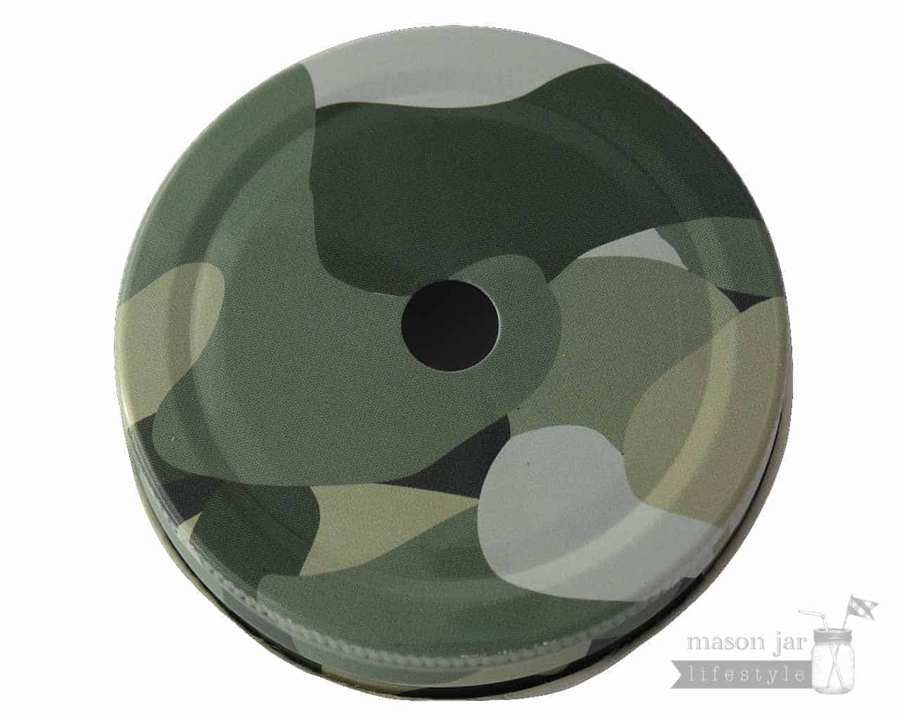 Camouflage Straw Hole Lid for Regular Mouth Mason Jars