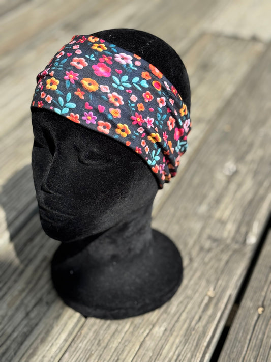 Colorful flowers on navy Headband