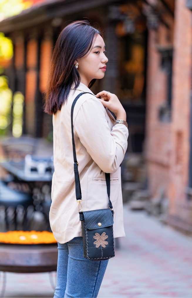 Vertical Recycled Rubber Shoulder Bag
