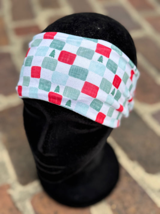 Tree, Red and Green checkered Headband